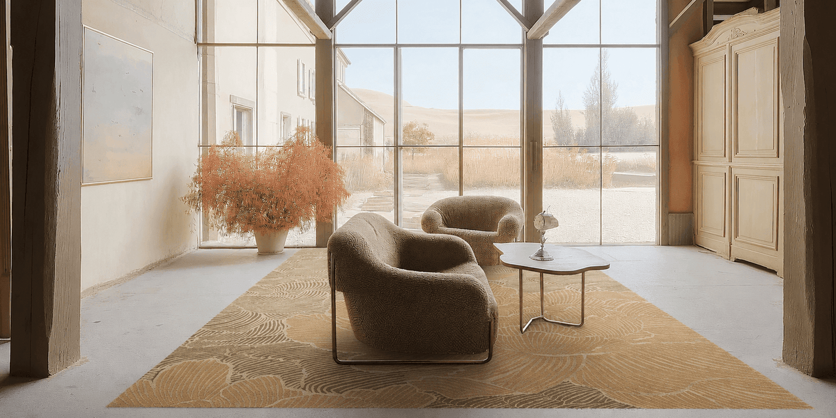 GRAND BOTANICA GOLDEN SAGE installation in a Serene modern rustic living room