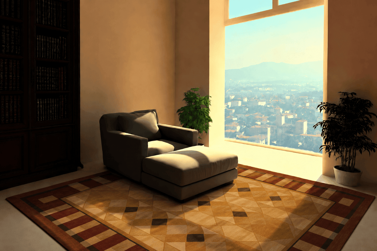 Metropole Butterscotch installation in a sunlit modern reading nook with city view