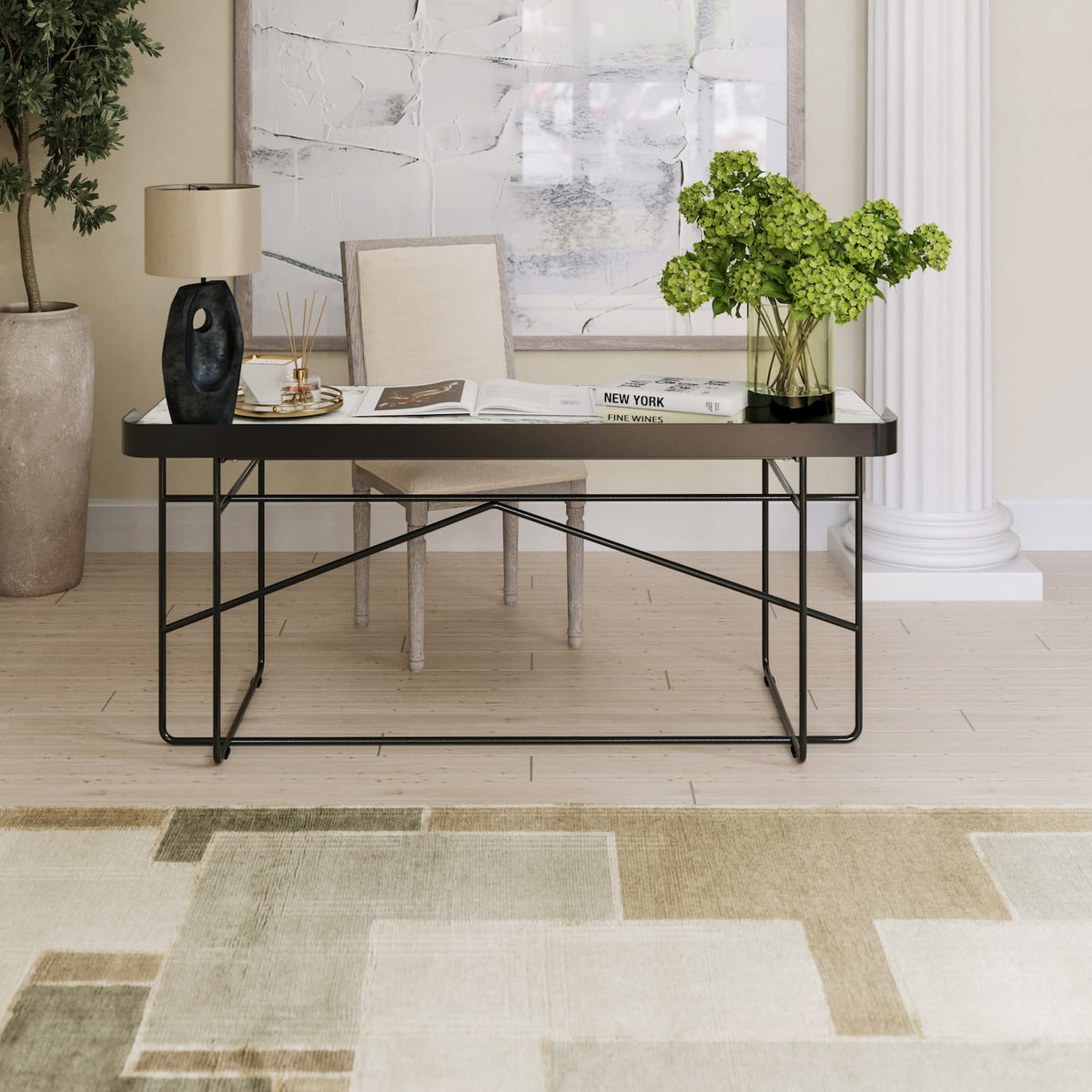 Knossos II Beige area rug installed in a home office room-image