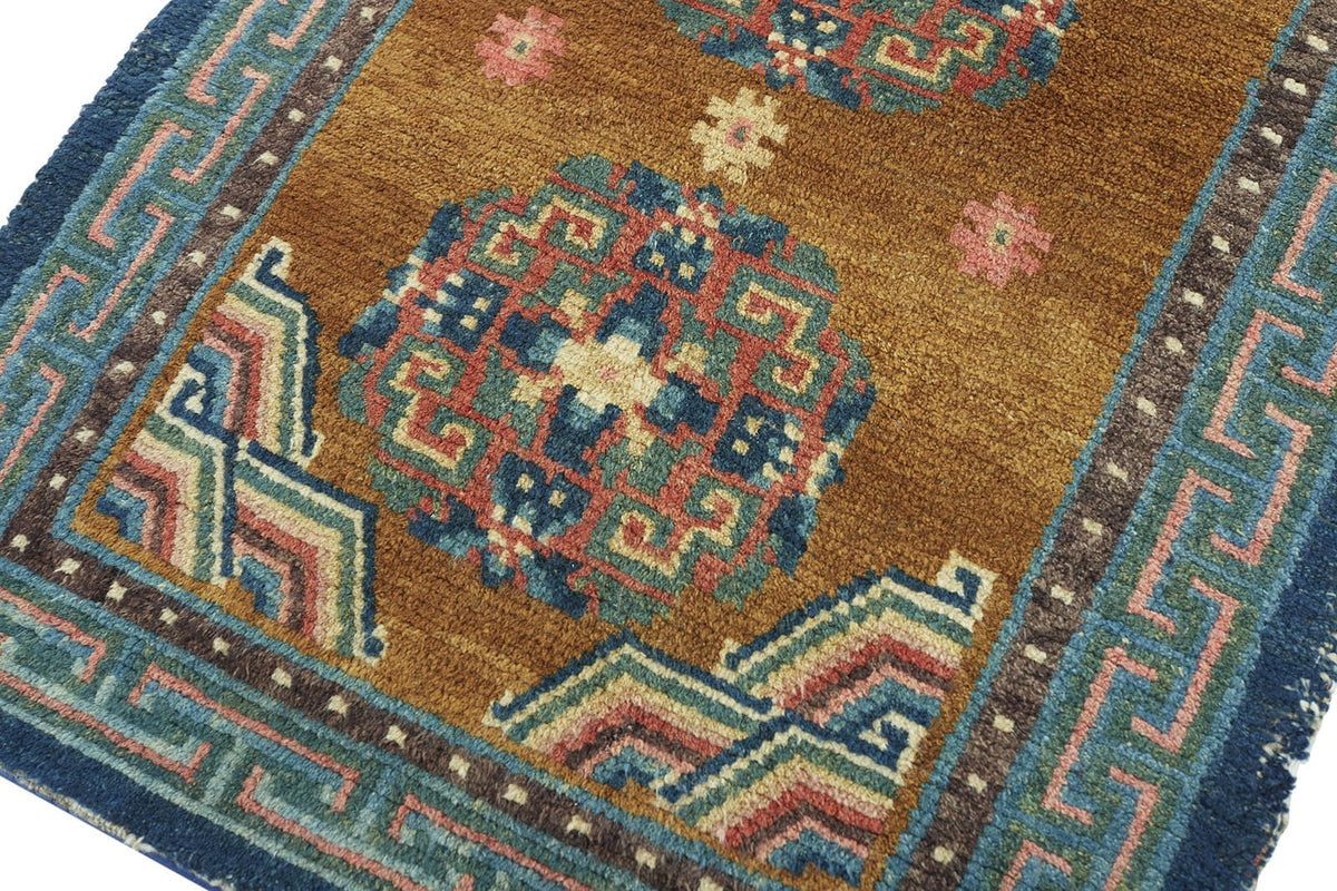 ANTIQUE TIBETAN KHADEN 2' 4" x 4' 3" 19th C Rug Detail 1